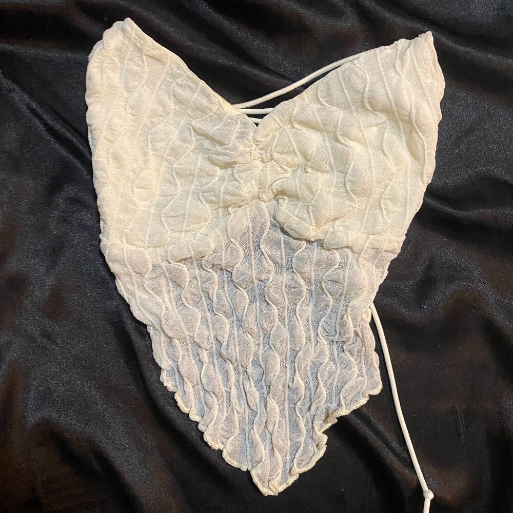Shein White Crop Top with Open Back and Mesh Detailing